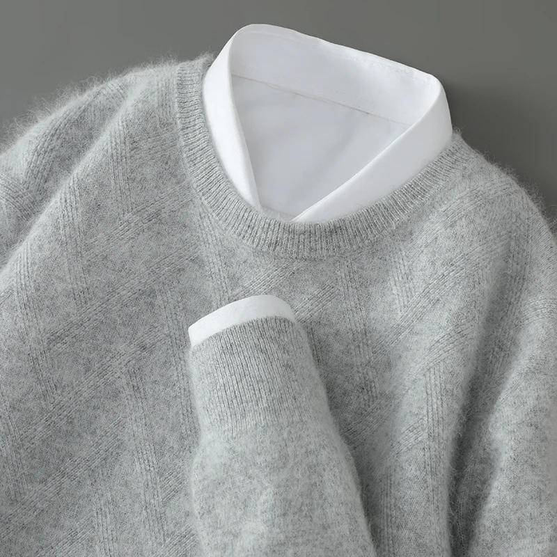

Autumn Winter New Men's Round Neck Sweater 100% Mink Cashmere Knit Pullover Soft Warm Comfortable Casual Sweater Men's Clothing