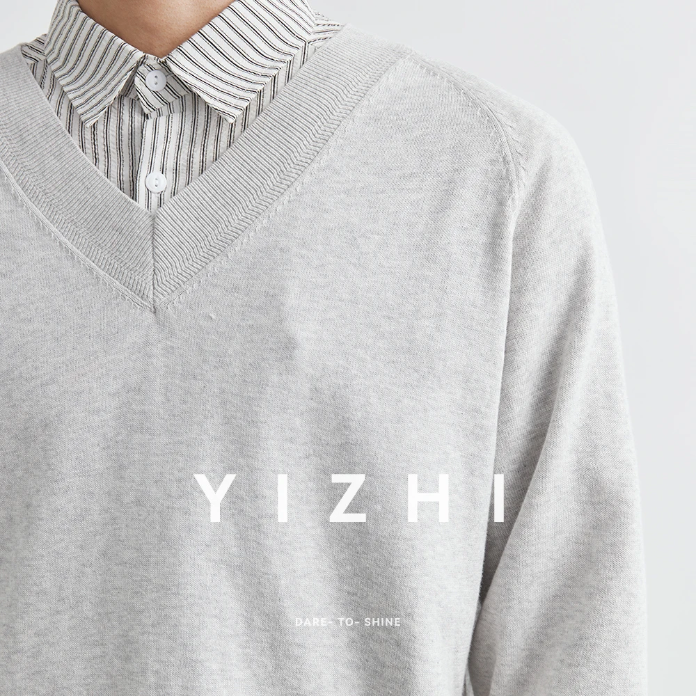 Fashion Men's Knitted Polo Shirt 2025 Spring and Autumn New Style 100% Cotton V-neck Loose Casual Long Sleeve Top Men's Clothing