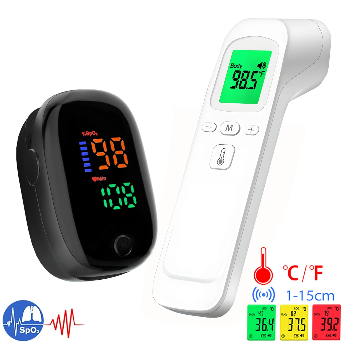 Non-Contact IR Fever Thermometer LED Digital Medical Body Thermometer OR Mini Finger Oximeter Pulse Blood Oxygen Meter Test Kit