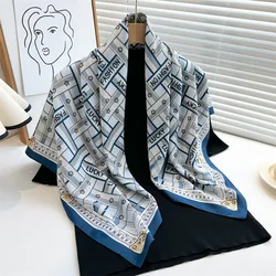 Herringbone Silk Scarf Women 90X90cm Square Scarf Tie Neck Bag Female Fashion Neckerchife Hairband Headband Sun Protection Shawl