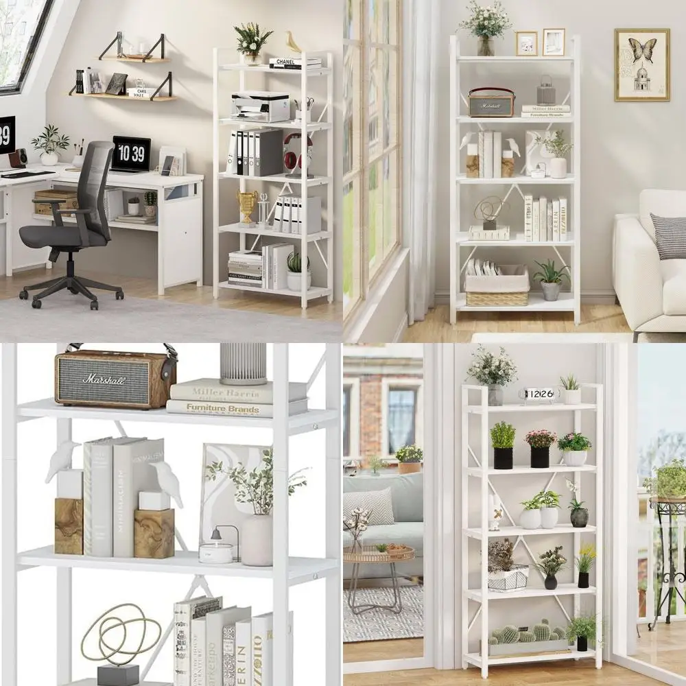 

Современная 5-ярусная книжная полка из металла и дерева, стеллаж для витрины, высокий книжный шкаф для дома и офиса, декор гостиной (белый)