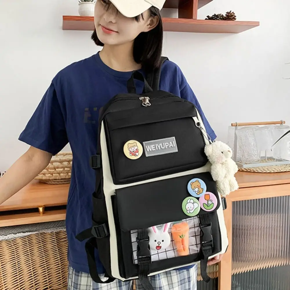 

Fashion Nylon Large Capacity Bags Canvas Commute Badge Shoulder Backpack Simple A Set of Four Korean Style School Bag Girls