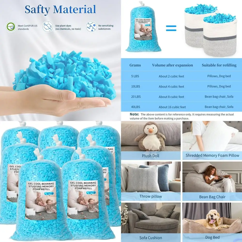 Espuma viscoelástica desfiada de 40 lb – enchimento de saco de feijão premium para sofás confortáveis, almofadas, brinquedos de pelúcia e muito mais