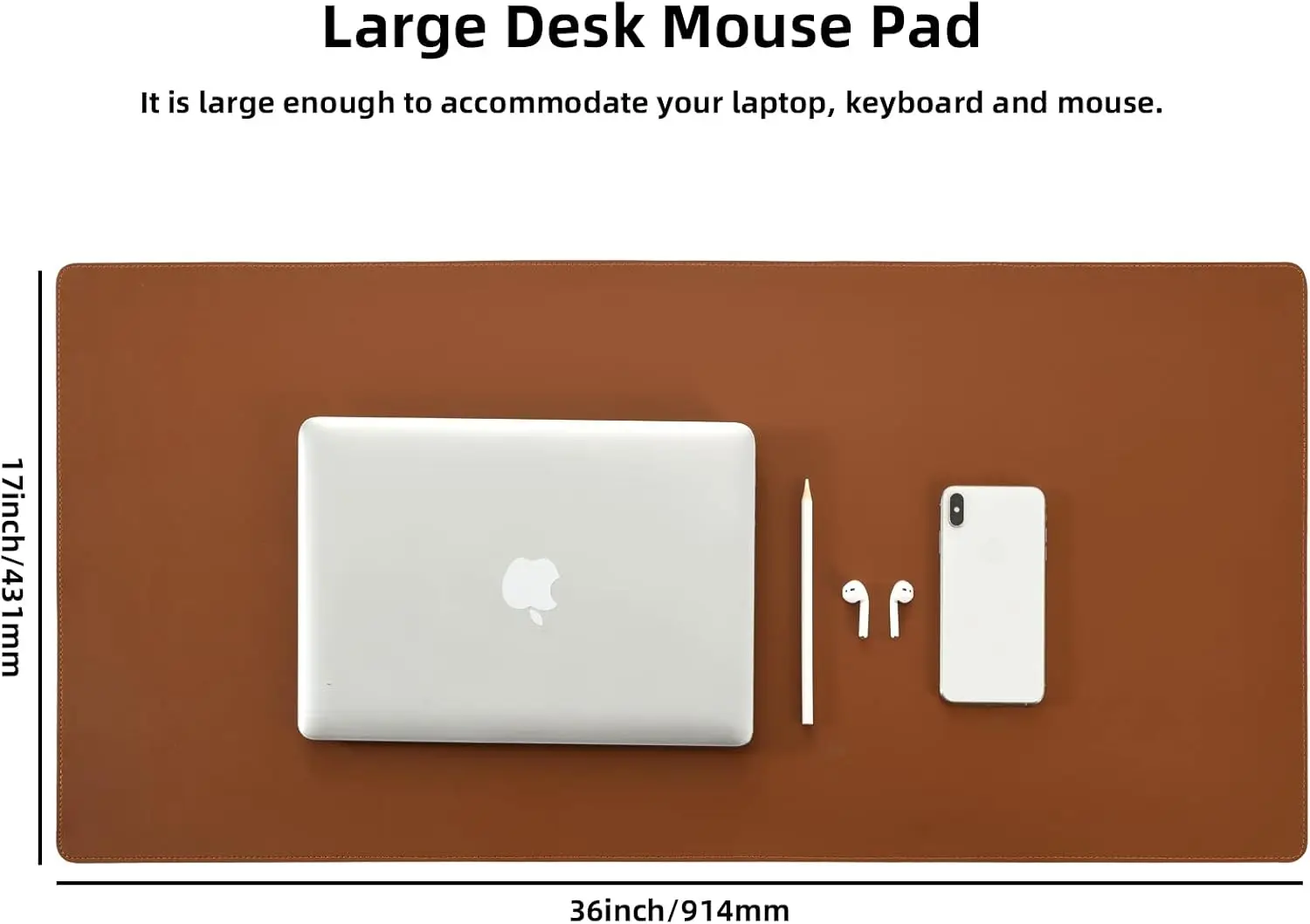 Large PU Leather Desk Pad 36x17in Waterproof Mouse Mat Non-Slip Writing Protector