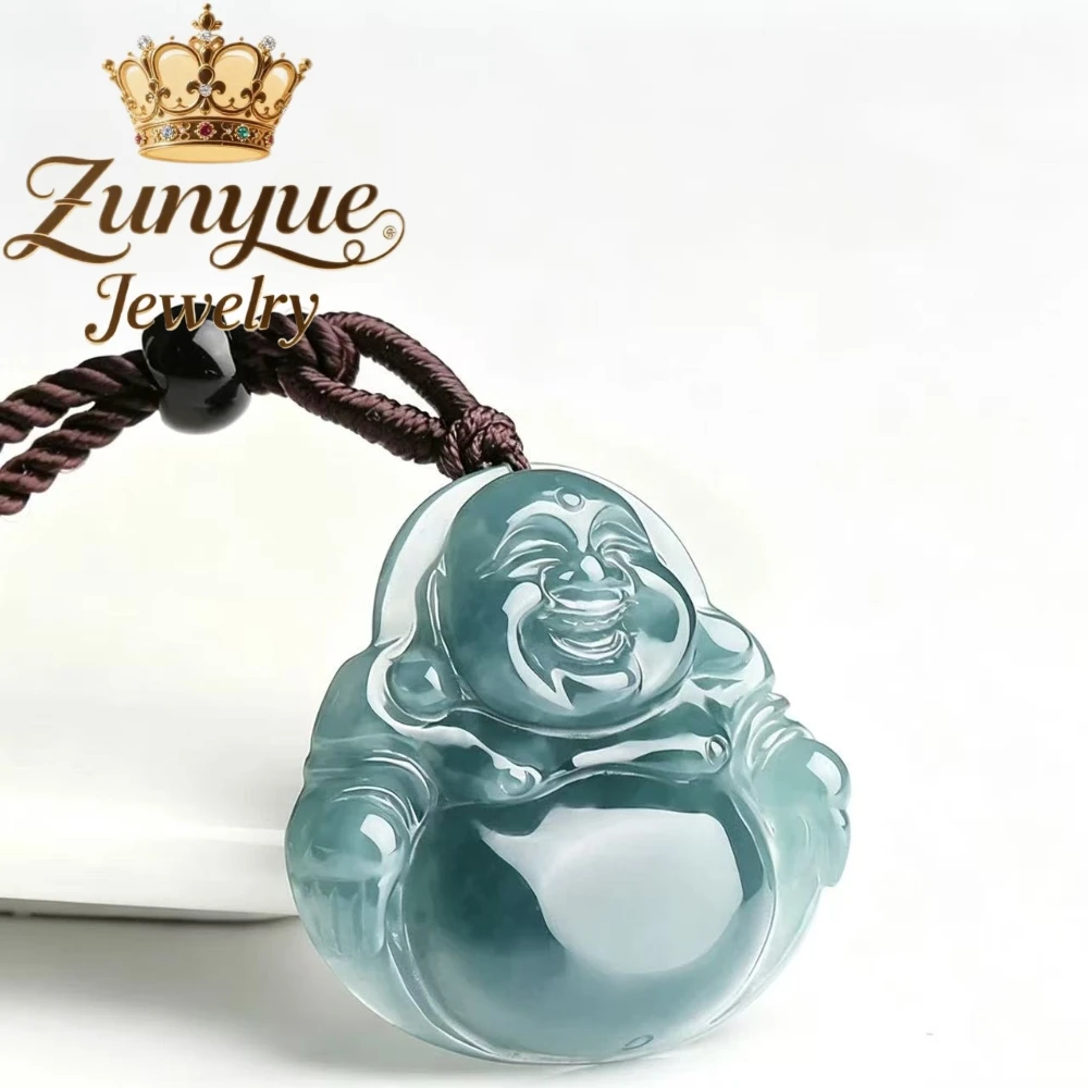 Authentic Burma Natural Jadeite Pendant Classic Maitreya Laughing Buddha Carving Craft Smooth Jade Fashion Neck Accessory Gift