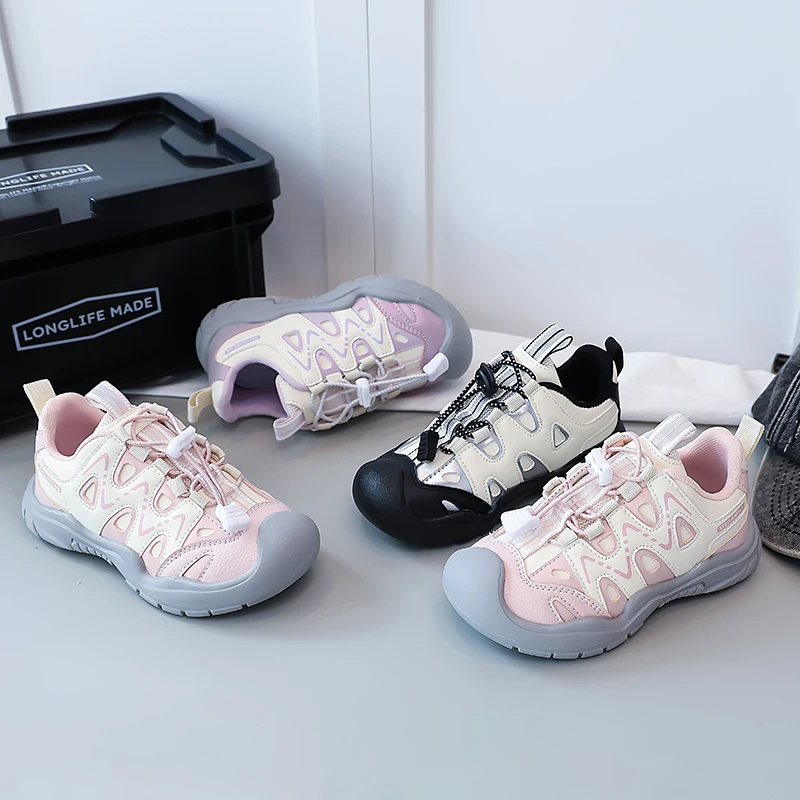

Boys Girls Sports Shoes Pull Rope Kids Tennis Shoes Casual Soft Sole 2025 Autumn New Children Running Shoes Breathable Trendy