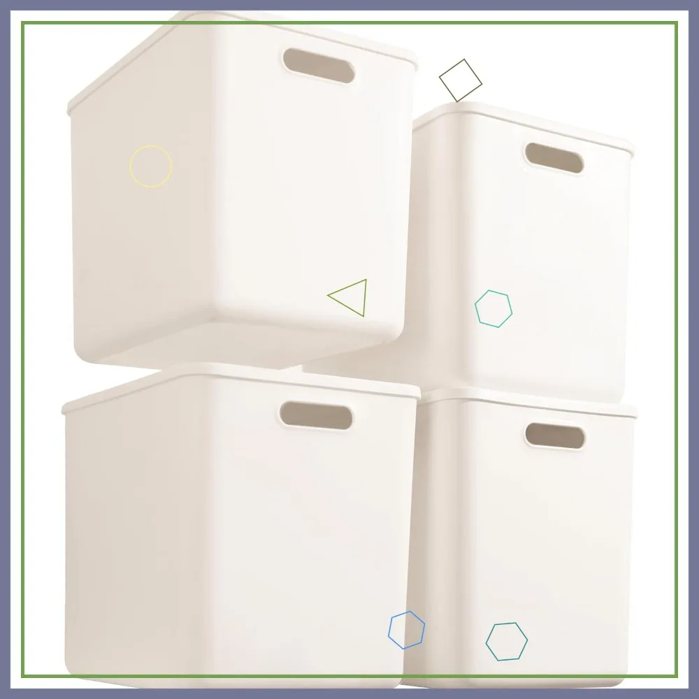 

Набор из 4 больших белых пластиковых контейнеров для хранения с крышками и ручками, органайзер для игрушек, закусок, дома, офиса