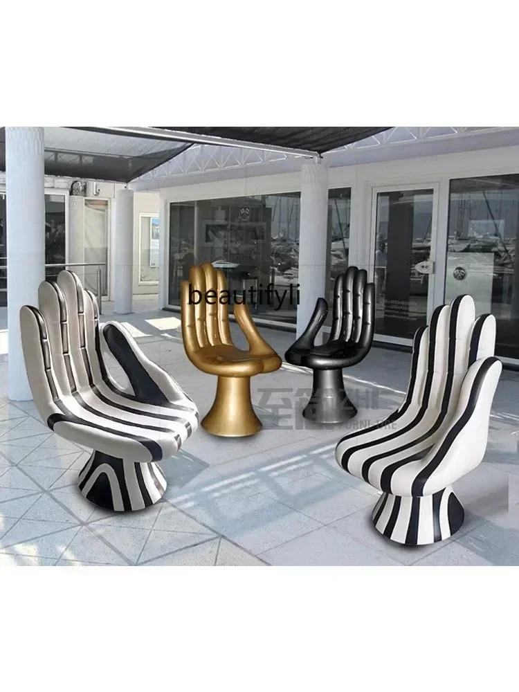 Customized Nordic Designer Fiberglass Lounge Chair Palm Chair Buddha Hand Chair Shaped Armchair Creative Silver House Photo Seat