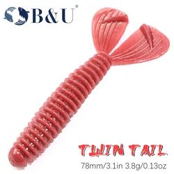 B&U 8pcs 78mm Worm Bait Soft Lures for Perch Bass Fishing Lure Drop Rig Soft Bait shrimp Lobster Soft Plastic Lure Fishing Lures