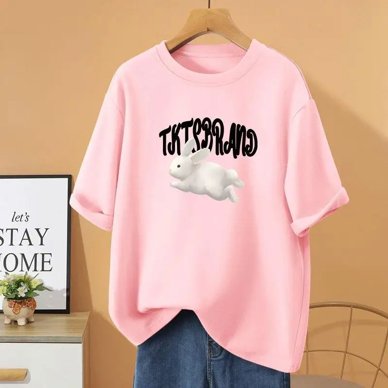 

Summer Cotton Fashion Loose Pullovers Women Clothing Vintage Casual Basics T-shirt Cartoon Printed Short Sleeve Top Tee