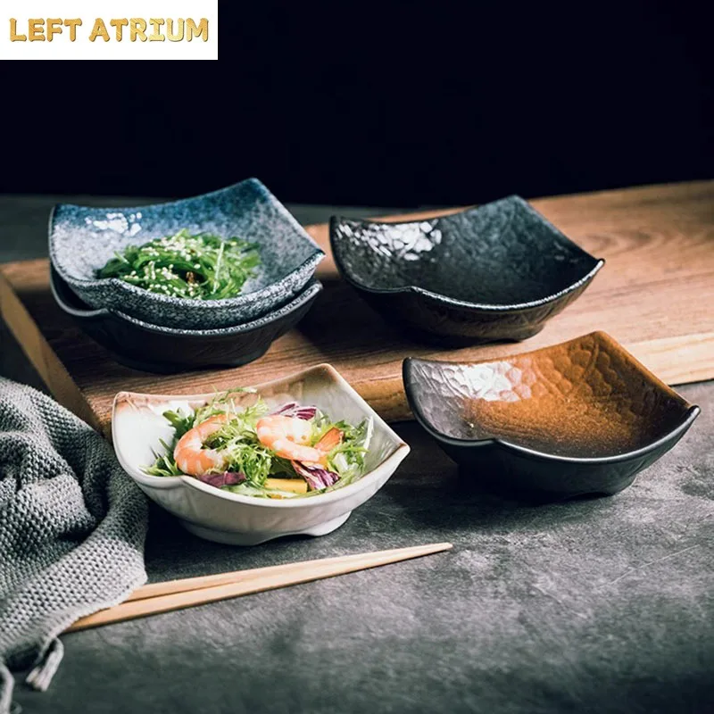 Retro Ceramic Seasoning Dish Lotus Leaf Dish Sushi Snack Plate Appetizer Dish Soy Sauce Dishes Molecular Cuisine Tableware