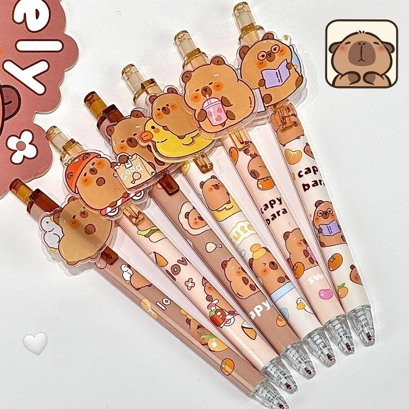 6Pcs Cartoon Cute Capybara Patch Pressing Neutral Pens Creative Writing Smooth Pens Office Supplies Student Stationery Gifts