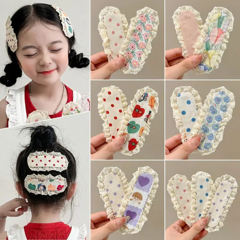 *2Pcs No Damage Frizz Control Hair Clips Cute Children's Hair Magic Tape Girl's Sweet Lovely Hair Styling Tool For Back Of Head