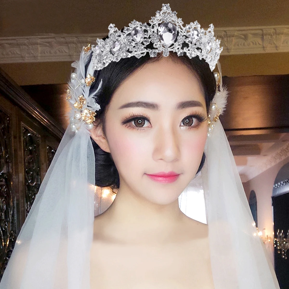 إكسسوارات شعر الزفاف الفاخرة من الكريستال، غطاء رأس ملكي خفيف الوزن متألق للنساء لحفلات الزفاف #1