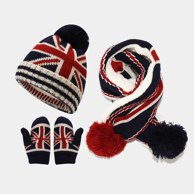 Caldo autunno inverno nuovo 3-8 anni cappello per bambini sciarpa guanto 3 pezzi Set addensato calore e protezione dal freddo Set cofano