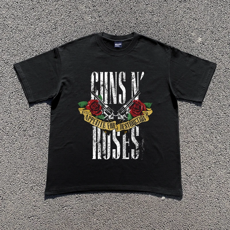 

Винтажная футболка Guns N' Roses Band для мужчин и женщин, модные футболки с графическим рисунком, хлопковая футболка в стиле хип-хоп, большие топы, футболки унисекс, гот Y2k