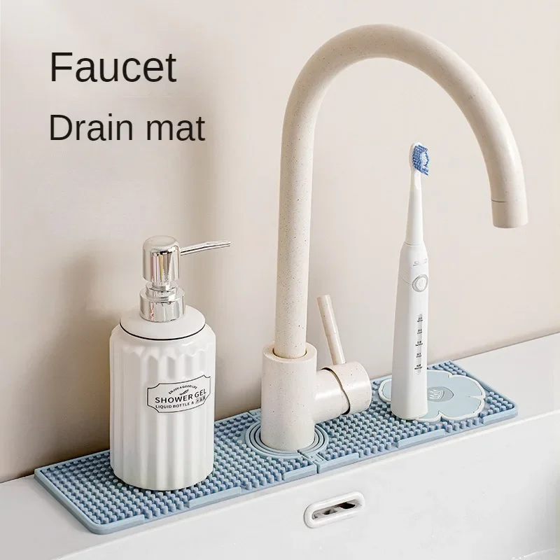 Silicone Faucet Splash Pad Kitchen Foldable Drainage Mat Multipurpose Toilet Soap Storage Slope Design for Rapid Drainage