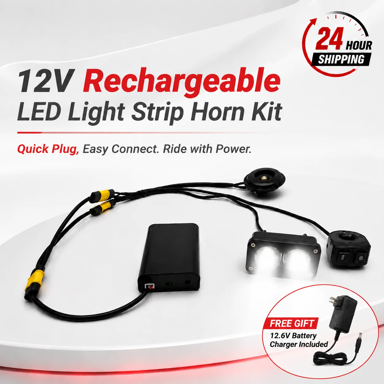 Dream Car Wintai 12V Rechargeable Battery Pack Baja Front Headlamp Kit 18W 1836 Total Lumens MR60 Connector Horn Plug Play Motor
