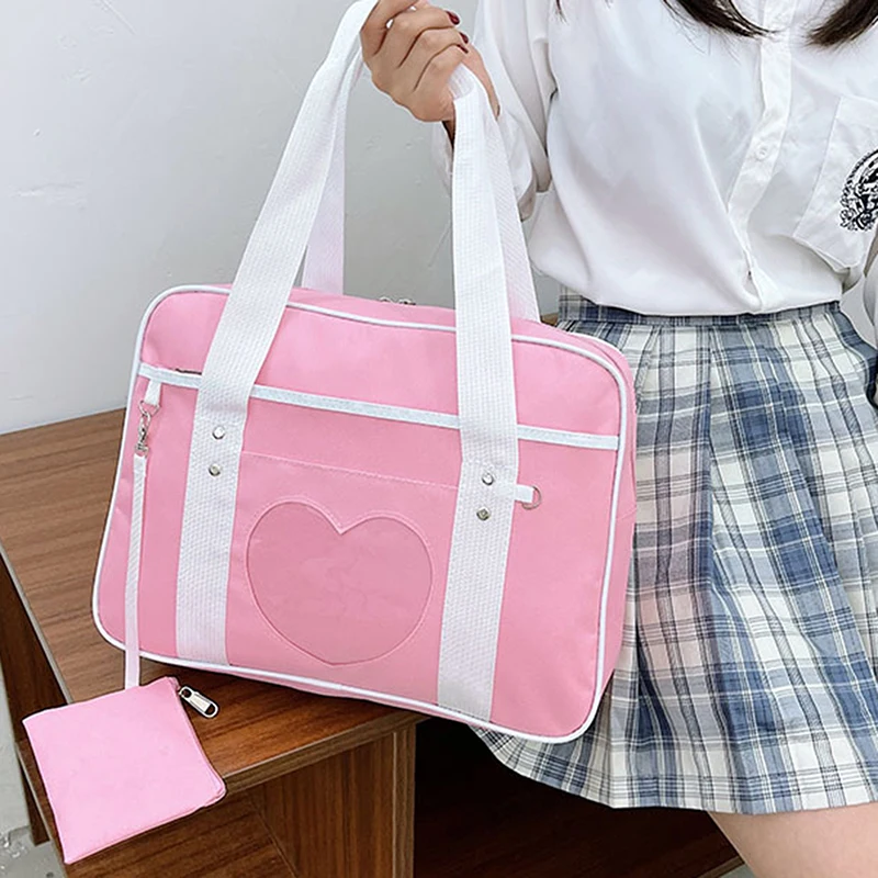 Japanese Lolita Heart JK School Uniform Bags Fashion Women Oxford  Women Student PU Handbag Cosplay Anime Shoulder Bag