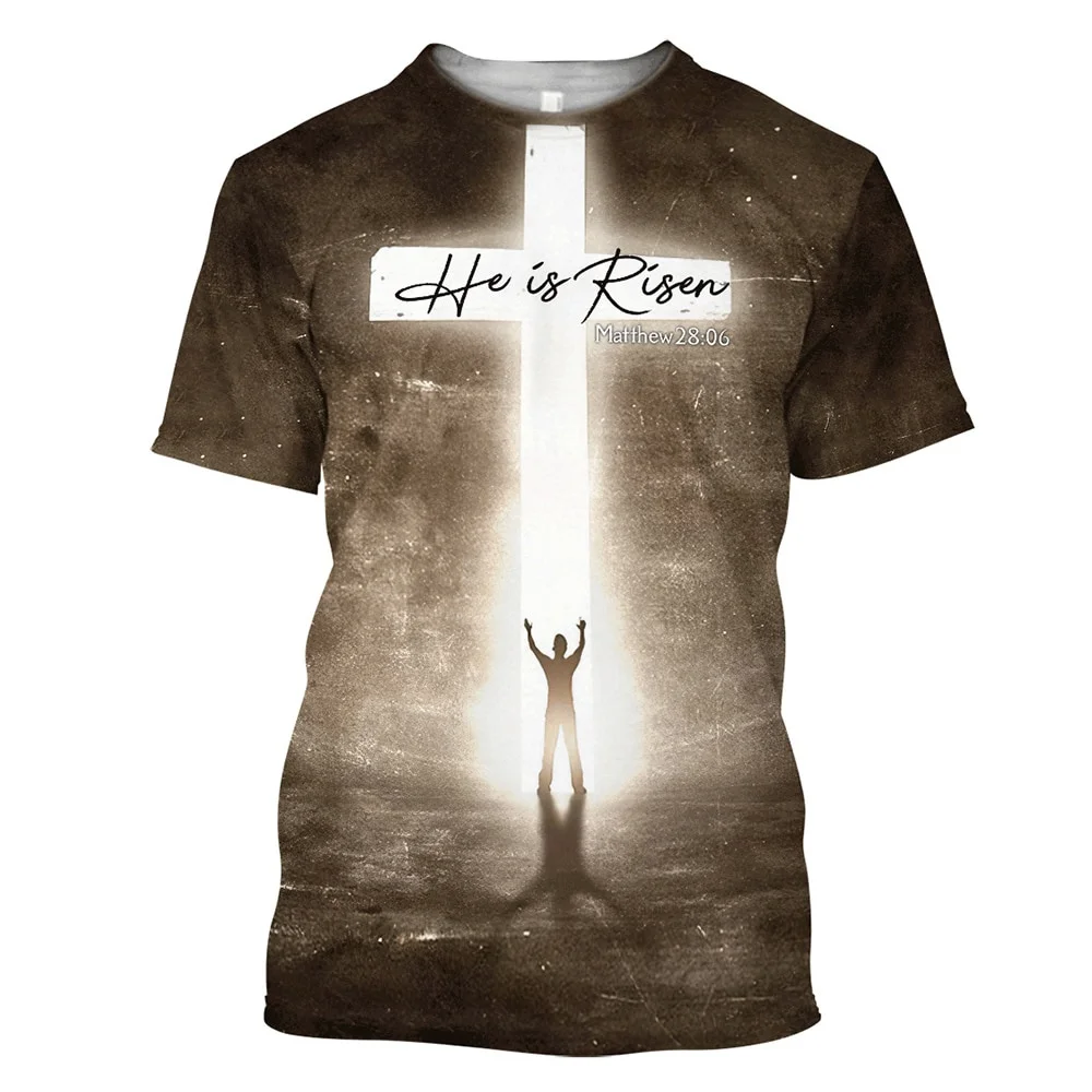 New Cross Jesus 3D Printed Men_s T-shirt Trendy Summer Tees Shirts Streetwear Oversize Short Sleeves Tops Women Kid Clothes