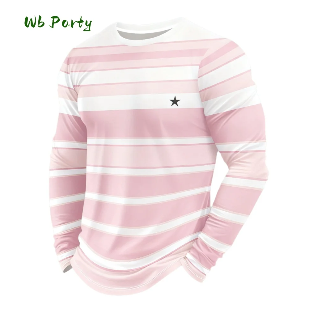 

Men's T-Shirt Stylish Striped 3D Print Long Sleeve Spring Casual Vintage O-Neck Sports Top Versatile Men's Long Sleeve T-Shirts