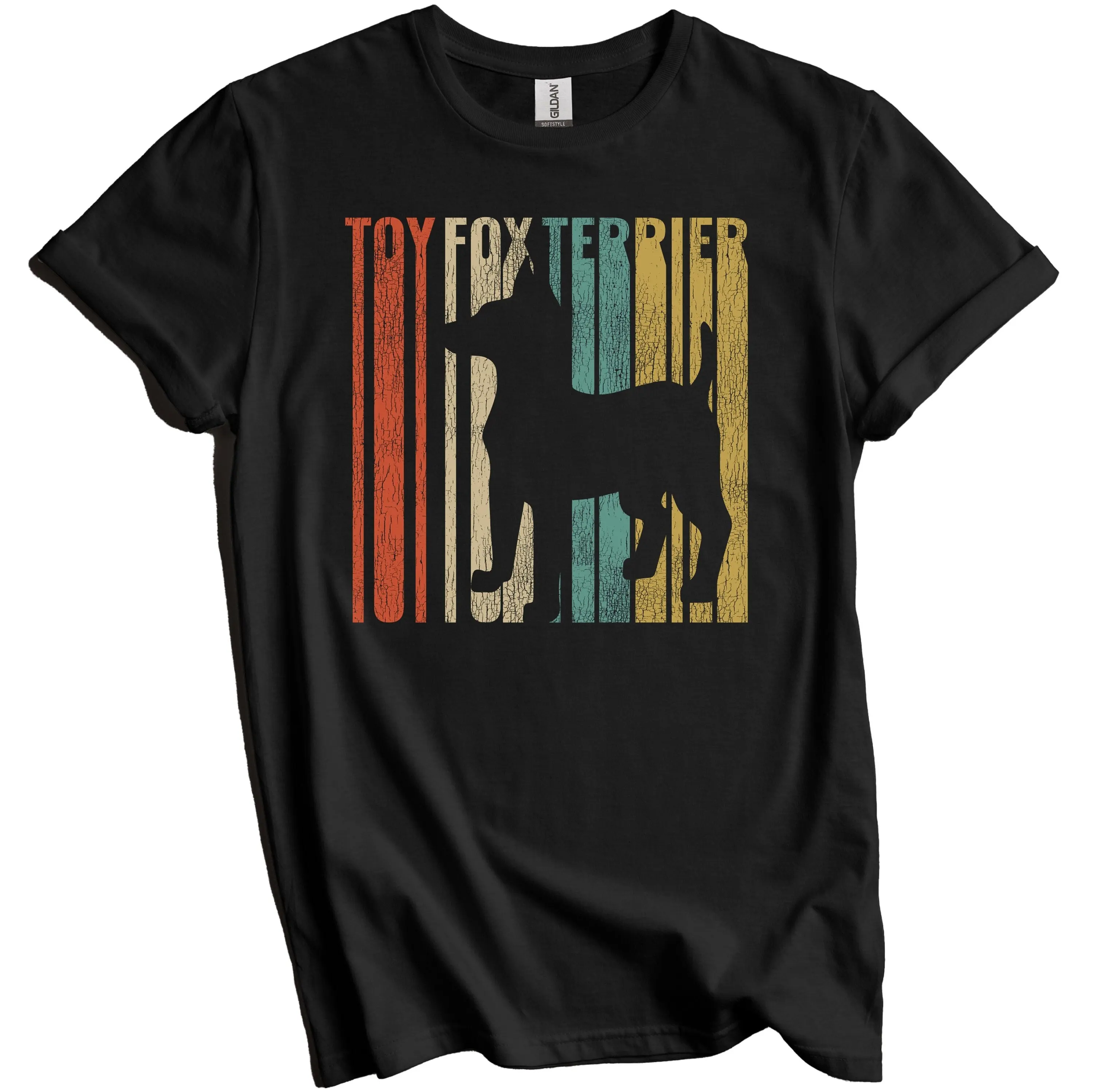 Toy Fox Terrier T Shirt Retro For Owner Dog Silhouette Cracked Worn Distressed Vintage Look