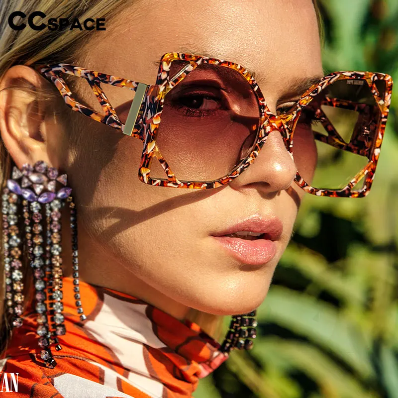 49127 Fashion Big Frame Square Luxury Brand Sunglasses Women Hollow Oversized Shades UV400 Vintage Glasses