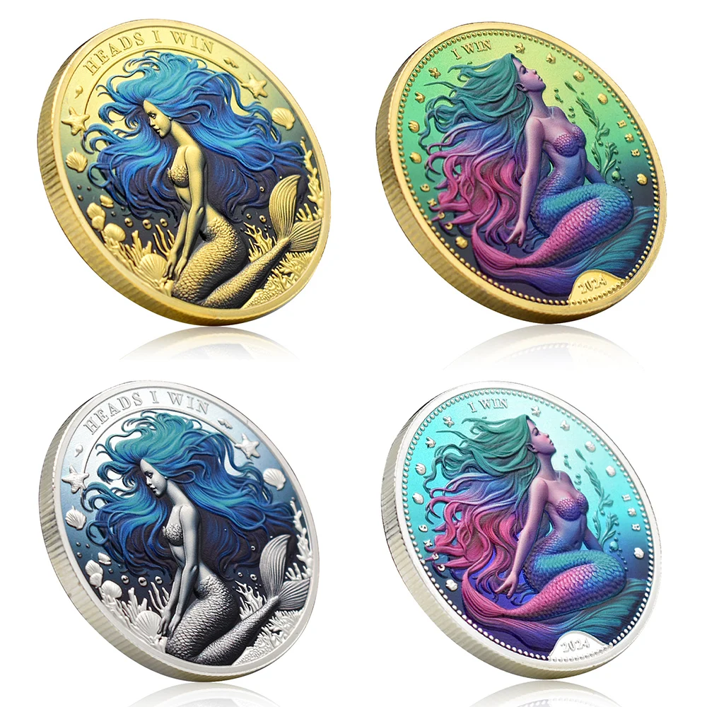 2024 Mermaid Decision Challenge Coin 3D Stereoscopic Effect Color Printing Commemorative Coin Collection Gift