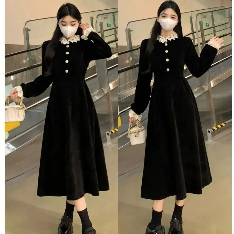 Hebe Style plus Size Dress Autumn Outfit Vintage Elegant Fashionable Base Layer Skirt A-Line Long Sleeve Women's Dress