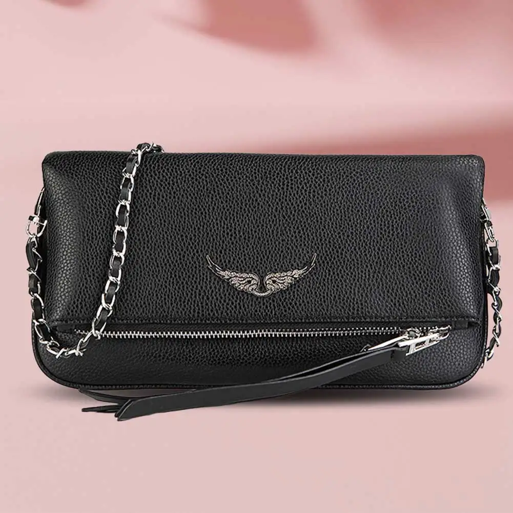 New French Classic Fashion Versatile Chain Inlaid Diamond Crossshoulder Single Shoulder Crossshoulder Wings Female PU Bag ﻿