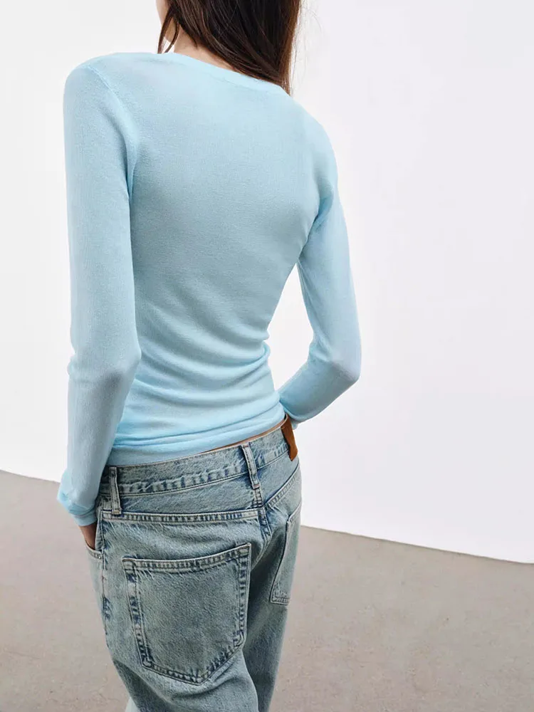 

Spring 2026 Women's Simple Sle Long Sve round Ne Color Fine Knitted Top Faionable Basic Design Comfortable Fit