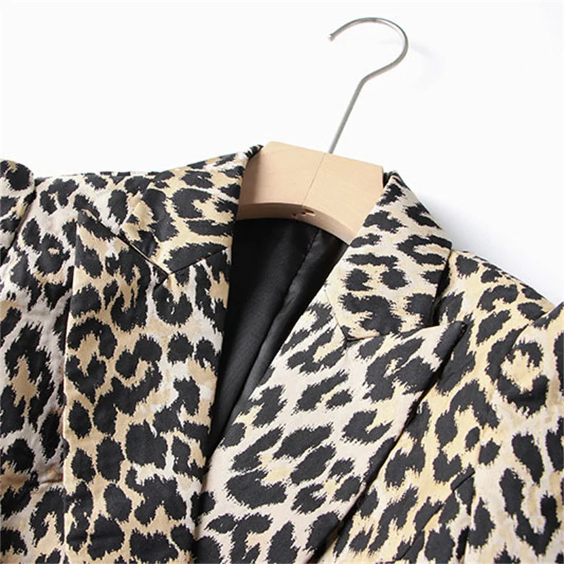 Women jacket 2024 Summer Leopard Print Women coat Korean fashion double breasted slim outerwears High quality long sleeved top