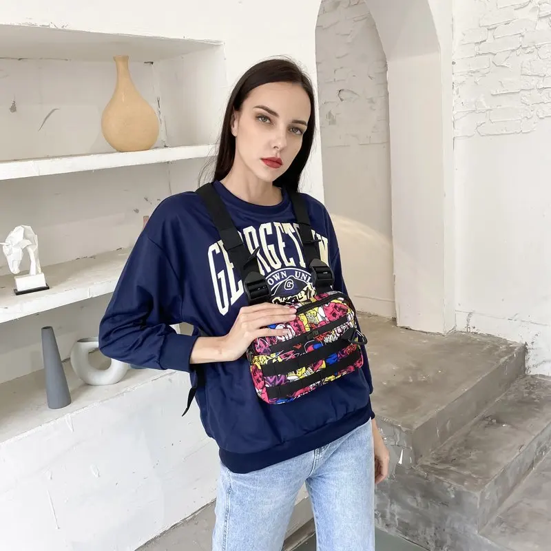 Hip-hop streetwear peito rig saco unisex saco de peito esporte armazenamento colete mochilas multi-funcional saco de cintura com fivela triangular