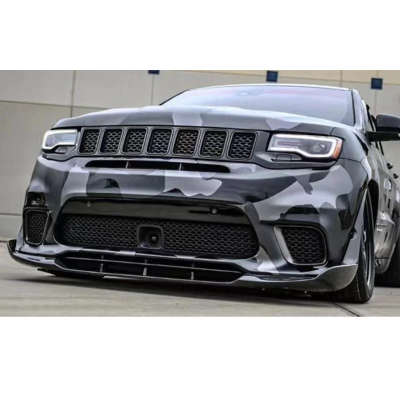 For Jeep Grand Cherokee SRT 2017-2021/Trackhawk 2018-2021 Front Bumper Lip With Winglet 5PCS Glossy Black Carbon Fiber Style