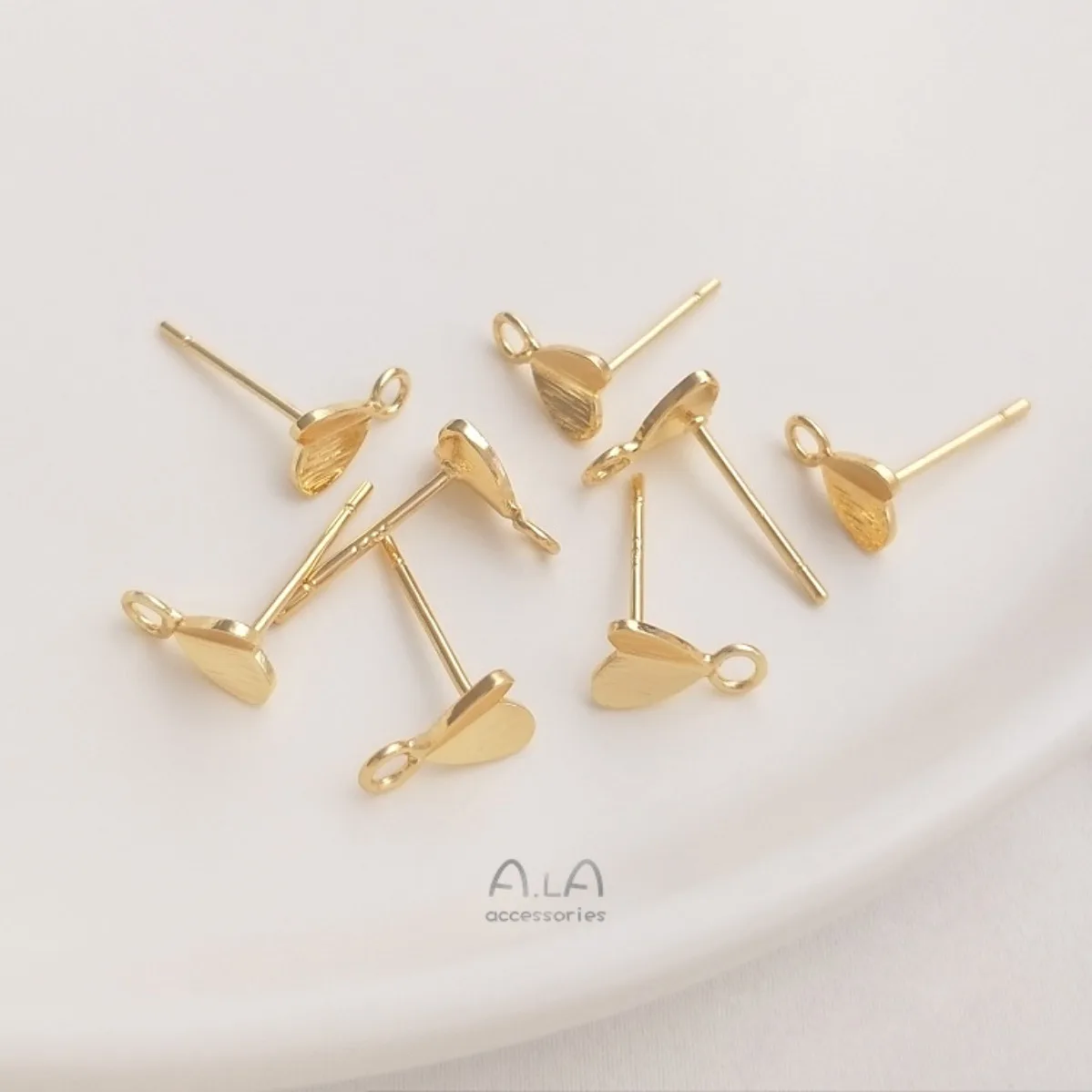 Brass Gold Plated Brushed Heart Stud With Hanging Loop DIY Handmade Dangle Earring Jewelry Findings