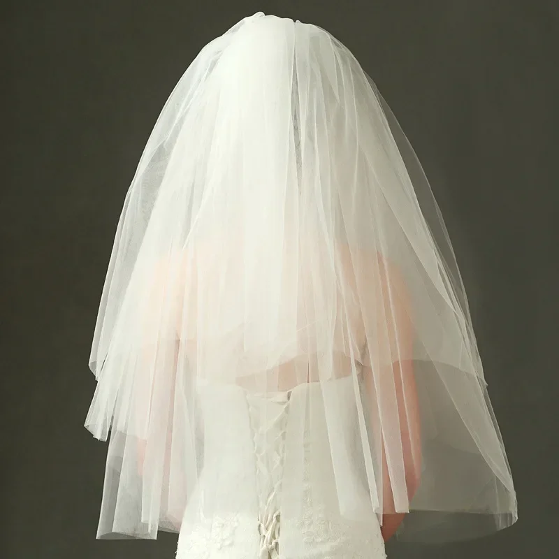 Voile de Patients Blancs avec Peigne pour Femme, Deux Couches de Tulle, Court, Ivoire, Bord Découpé, Accessoires de Mariage