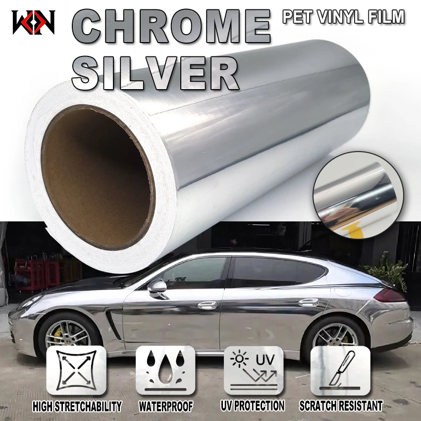 

Chrome Glossy Mirror Silver Vinyl Wrap Film Car Bright Wrapping Whole Body Decal Motorcycle Sticker Color Change Accessories