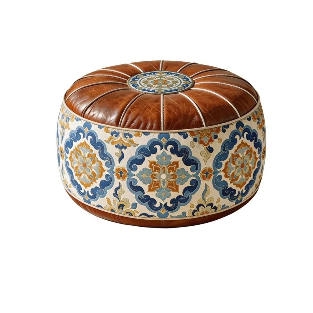 PU Leather Boho Style Seat Cushion Cover Unstuffed Fillable Design Sofa Stool Cover Large Capacity Waterproof Storage Leg Bench
