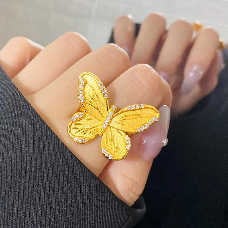 

925 Sterling Silver Gold Big Butterfly Adjustable Rings For Women Couple Stackable Engagement Elegant Luxury Jewelry Jewellery