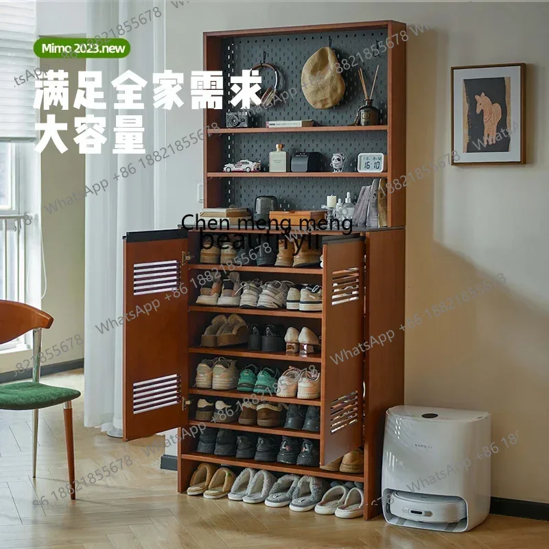 xz1Retro solid wood shoe cabinet rock slab small apartment storage porch storage large capacity storage