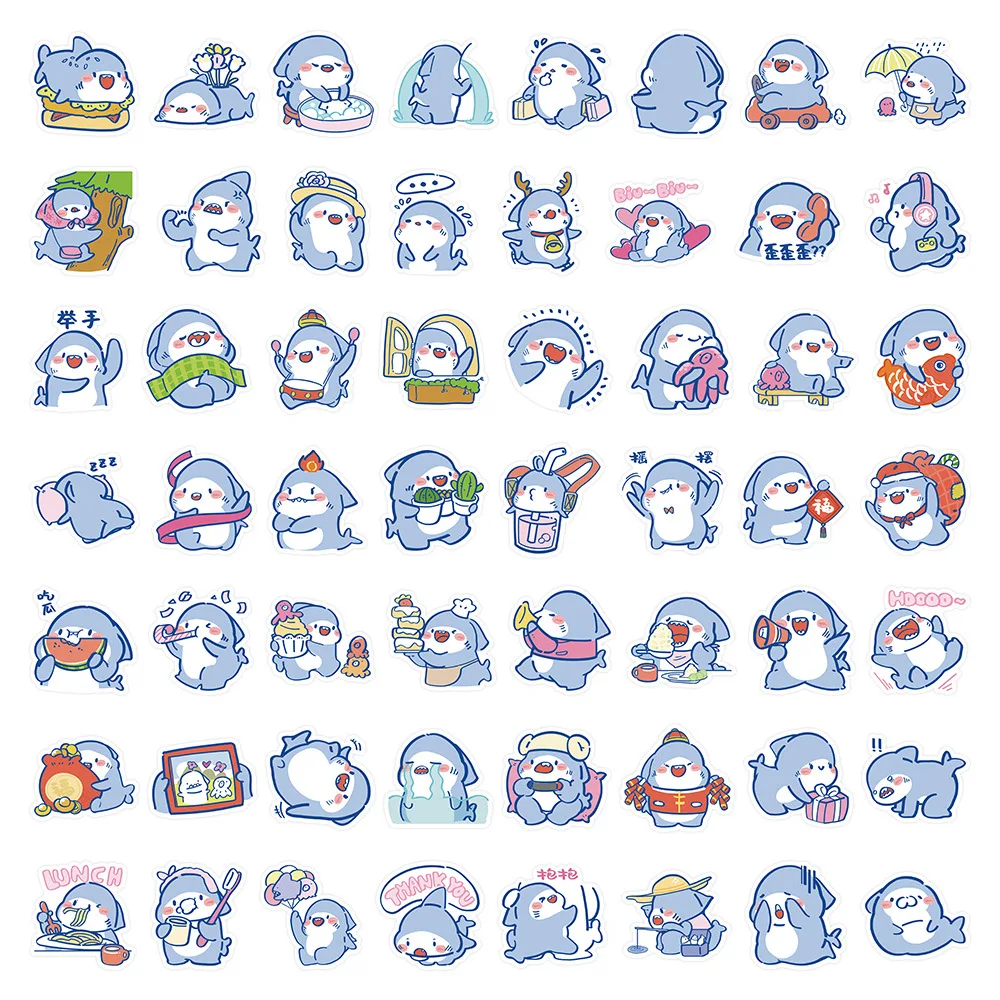 10/30/60PCS Cute Shark Stickers Cartoon MEME Sticker Waterproof DIY Laptop Phone Suitcase Car Graffiti Decals Kids Toy Wholesale