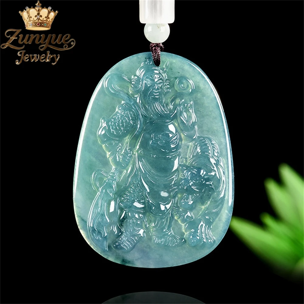 

Natural A-Grade Jadeite Blue Water Guan Gong Glutinous Jade Pendant Luxury Quality Jewelry Fashion Jewelry Exquisite Charms Gift