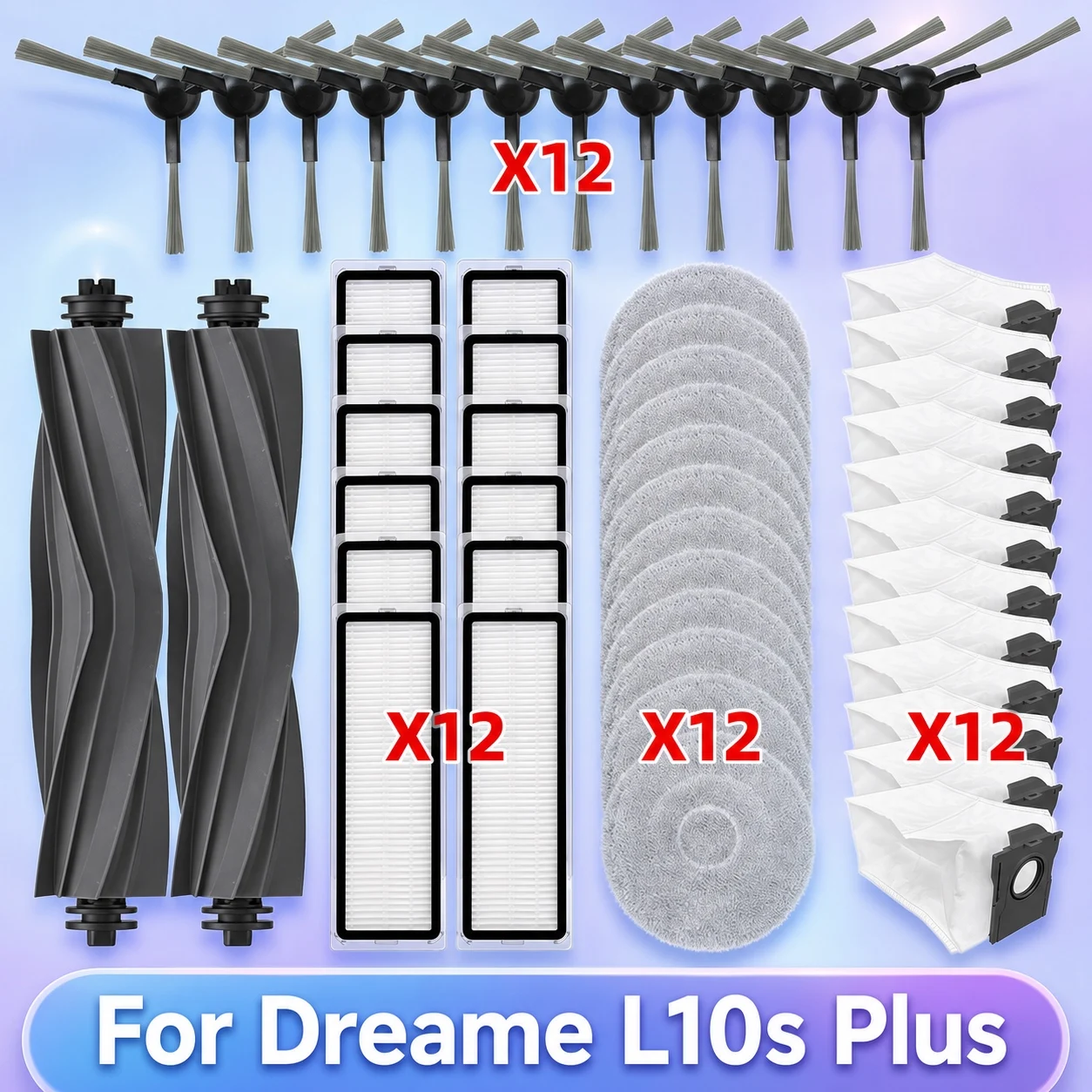 Kompatibel mit Ersatzteilen für Dreame L10s Plus RLL42SD - Hauptwalze, Seitenbürste, HEPA-Filter, Wischlappen, Staubbeutel und Zubehör