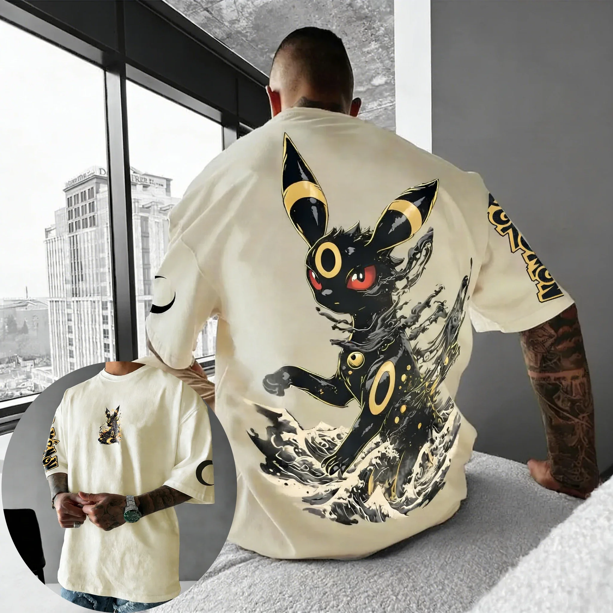 

Pokémon Anime Umbrion Printed Cotton T-shirt NewSummer New Men's and Women's Loose Casual Street Hip-hop Short Sleeved Top