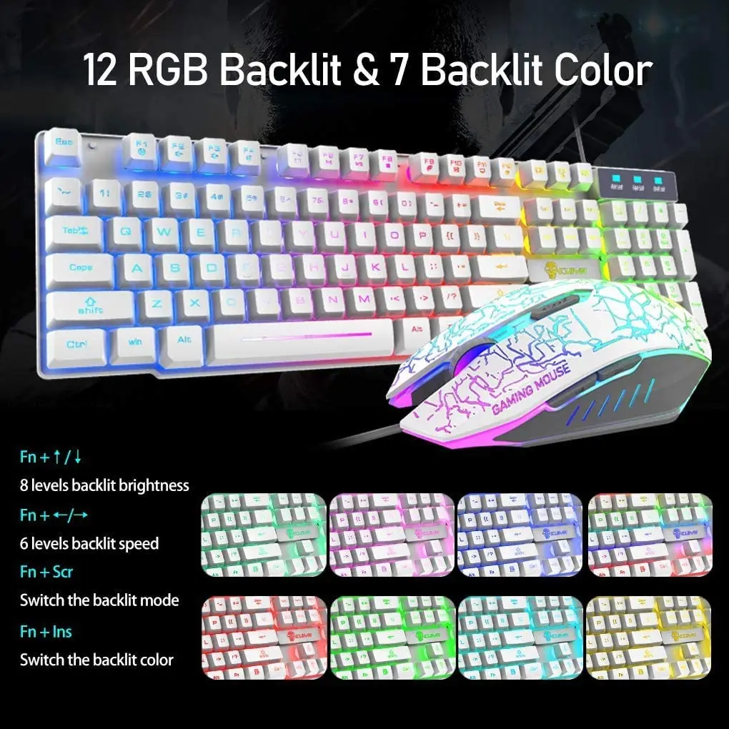 Imagem -06 - Mambasnake-conjuntos de Teclado e Mouse para Jogos Rainbow Backlit Ergonômico Usb Sensação Mecânica Teclado Iluminado 2400dpi Botões do Mouse