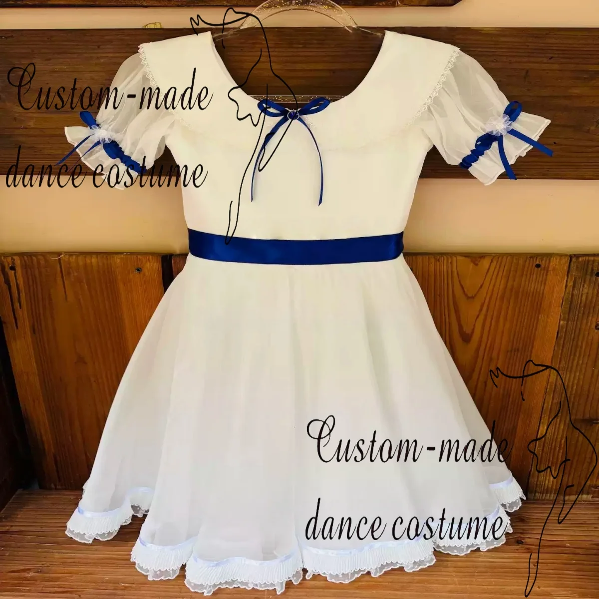 White Graduation Ball Variations, Royal Blue Bow, Long Yarn Skirt, Ballet Performance Costume Customization