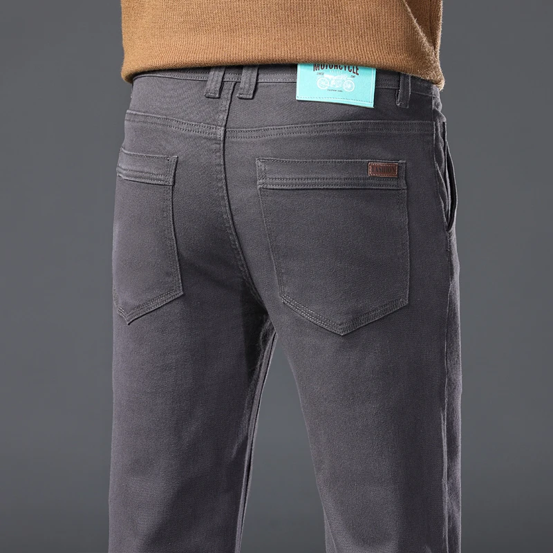 2025 New Dark Gray Elastic Jeans Men's Cotton Soft Comfortable Business Casual Denim Pants Korean Clothes Spring Autumn Trouser