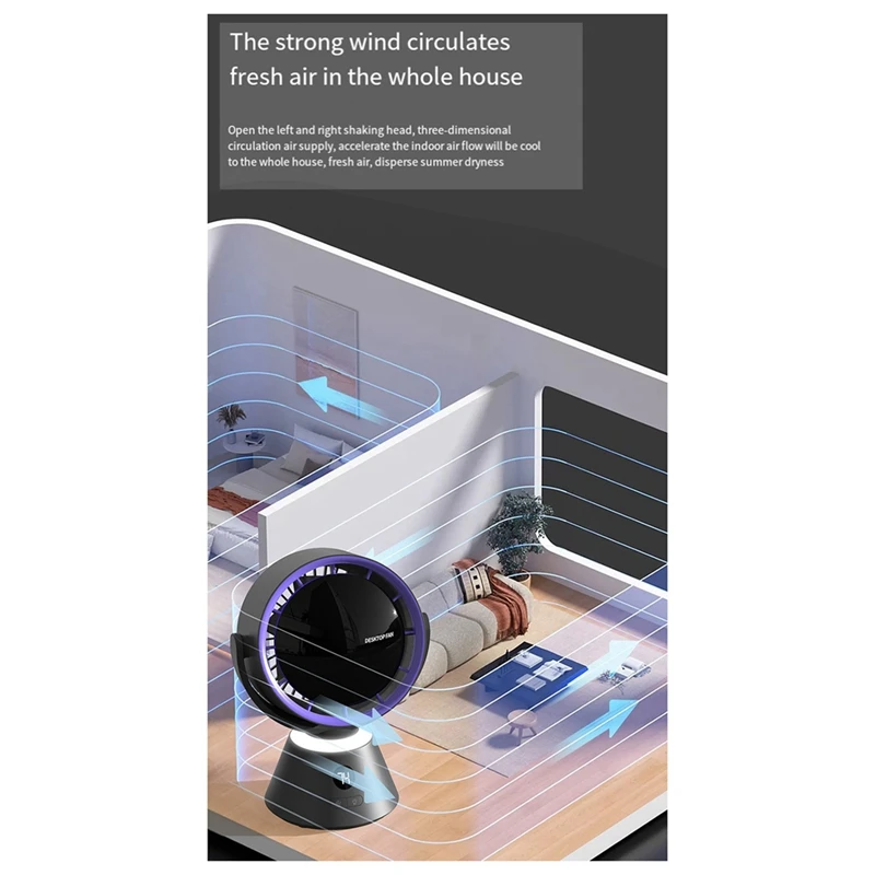 High-Speed Turbo Fan Shaking Head With Light, Digital Display, High Wind Power, Tabletop Circulation USB Small Fan