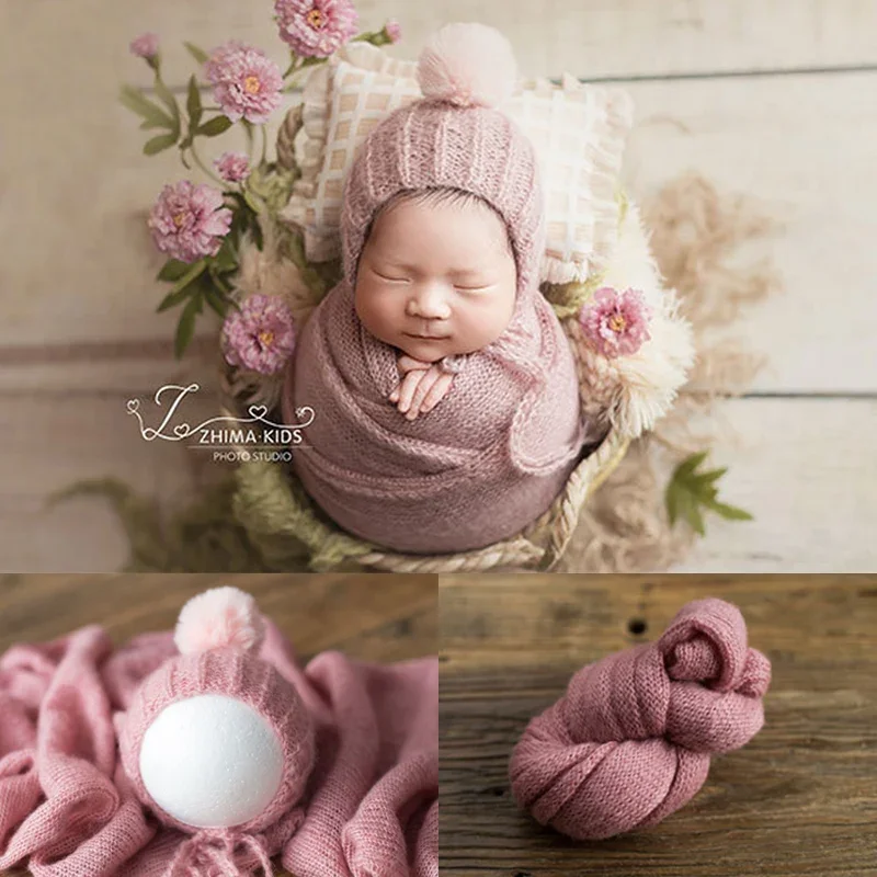 Baby Knitted Ball Hat Wrapped Cloth Photography Prop Full Moon Baby Newborn Photography Gauze Set 아기 코스프레 신생아