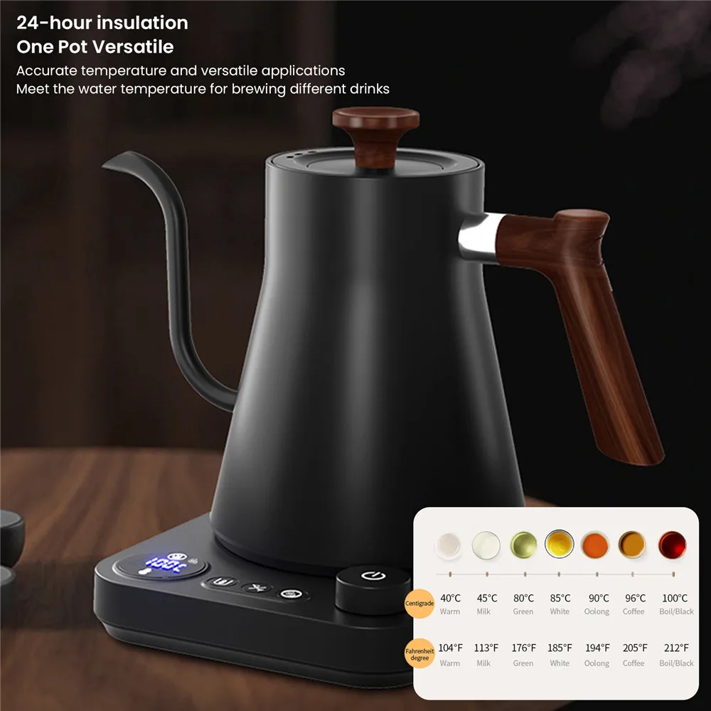 USLION Electric Kettle 900ml Gooseneck Hand Brew Coffee Pot 24H Thermal Insulation Smart Teapot 1200W Rapid Heating Kettle 220V